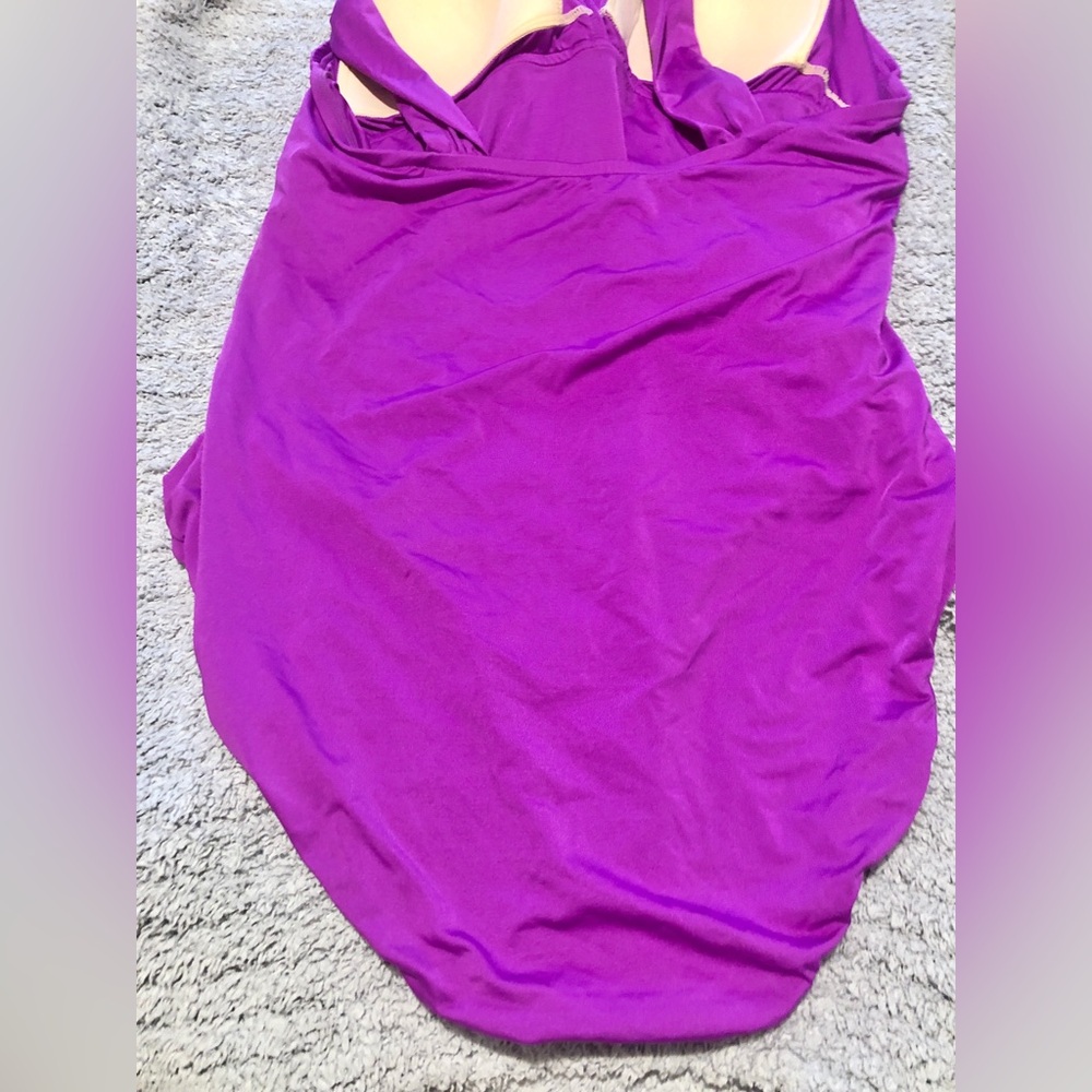 Badgley Mischka Purple Ruched Halter One Piece Swim Suit size 14 - Picture 6 of 8